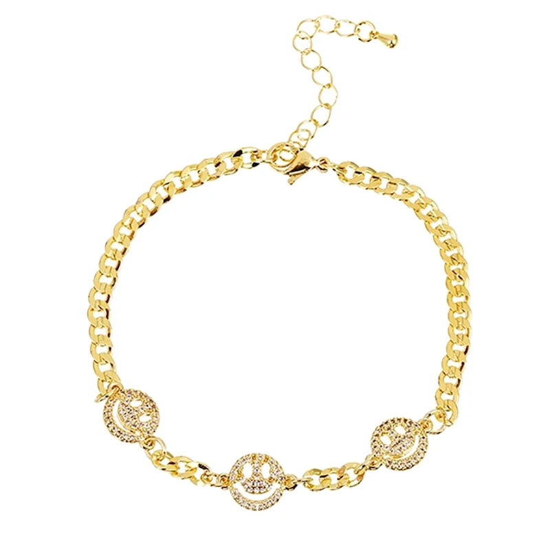 

ZHINI Sweet Cute Smiley Face Charm Jewelry Sets for Women Boho Vintage Gold Bracelet Handmade Clavicle Chain Choker Necklace