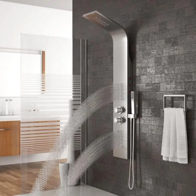 Goedkoop Rvs Douche Panel Led Verlichting Douche Massage Set Batterij Aangedreven Douche Kraan Screen Kolom Badkamer Product Hwc