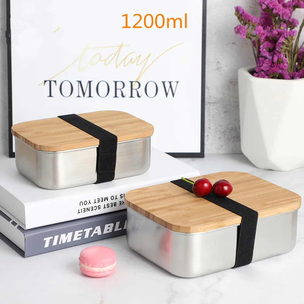 27 унций многоразовые из нержавеющей стали Bento Box Металлические Пищевые контейнеры для приготовления пищи сэндвич закуски с бамбуком BPA бесплатно не-Insul