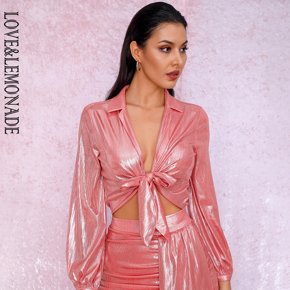 Женское боди LOVE & LEMONADE розовое светоотражающее с глубоким треугольным вырезом и