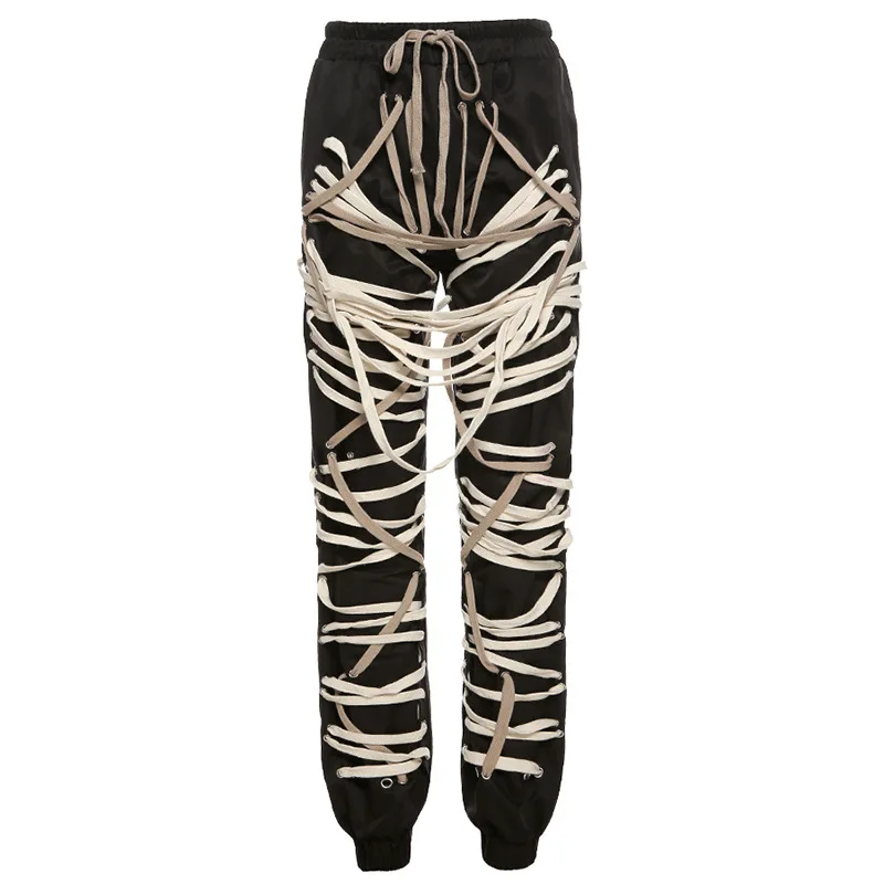 

92K20P09579 Summer fashion personality fried Street pants new women's high waist drawstring casual pants cargo pants women