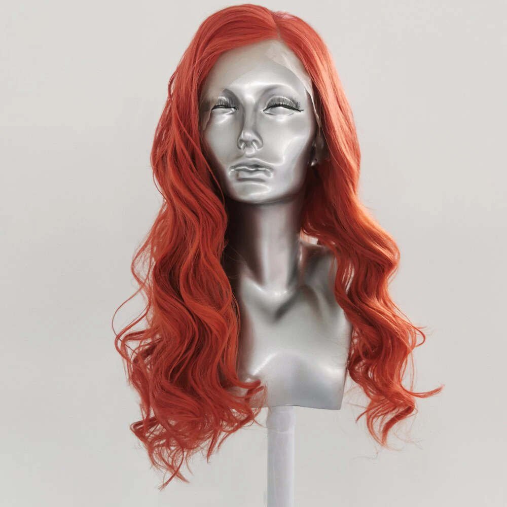 

QUINLUX WIGS Orange Wavy Wig For Women Cosplay Costume Synthetic Lace Front Wig With Side Part Heat Resistant Fiber Daily Wear
