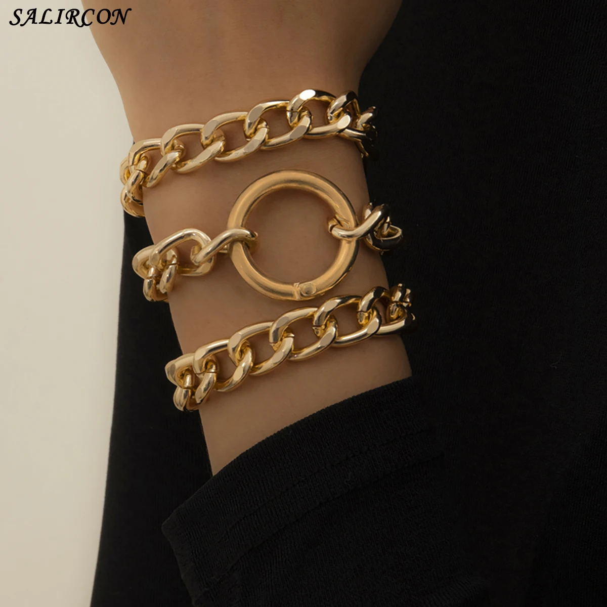 

Fashion Punk Link Chain Couple Bracelet for Women Men Vintage Gold Color Round Circle Charm Bracelet on Hand Jewelry Gift 2021