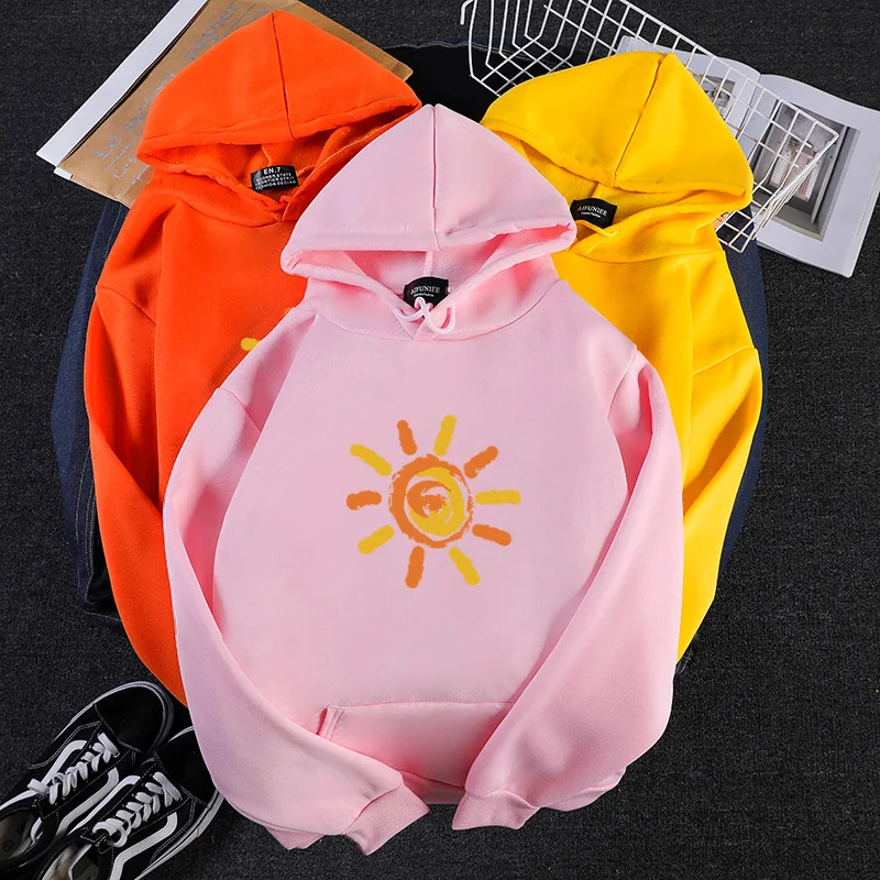 

New Autumn And Winter Japan Korean Loose Harajuku Style Sweatshirt Kawaii Graffiti Sun Print Pattern Fleece Women Hoodies