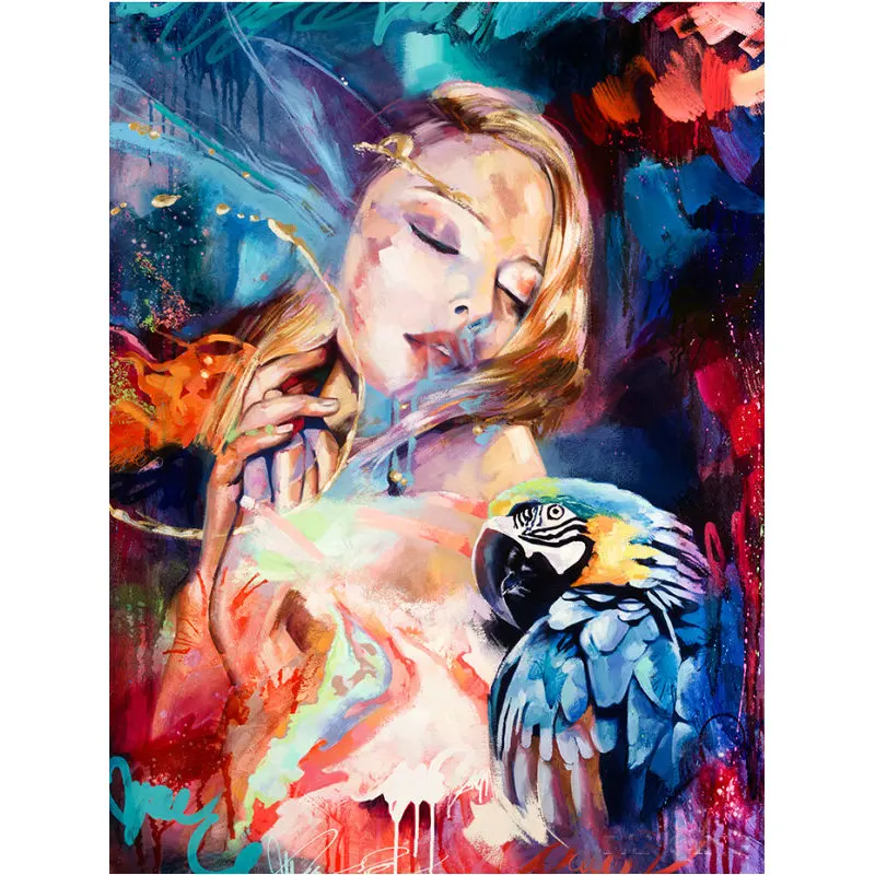

5D Diamond Embroidery Abstract woman and parrot DIY square Diamond Painting Cross Stitch Handwork Full Rhinestone Crafts