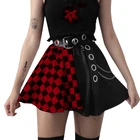 Женская плиссированная юбка в готическом стиле, короткая клетчатая трапециевидная юбка с завышенной талией, в стиле пэчворк, в стиле панк