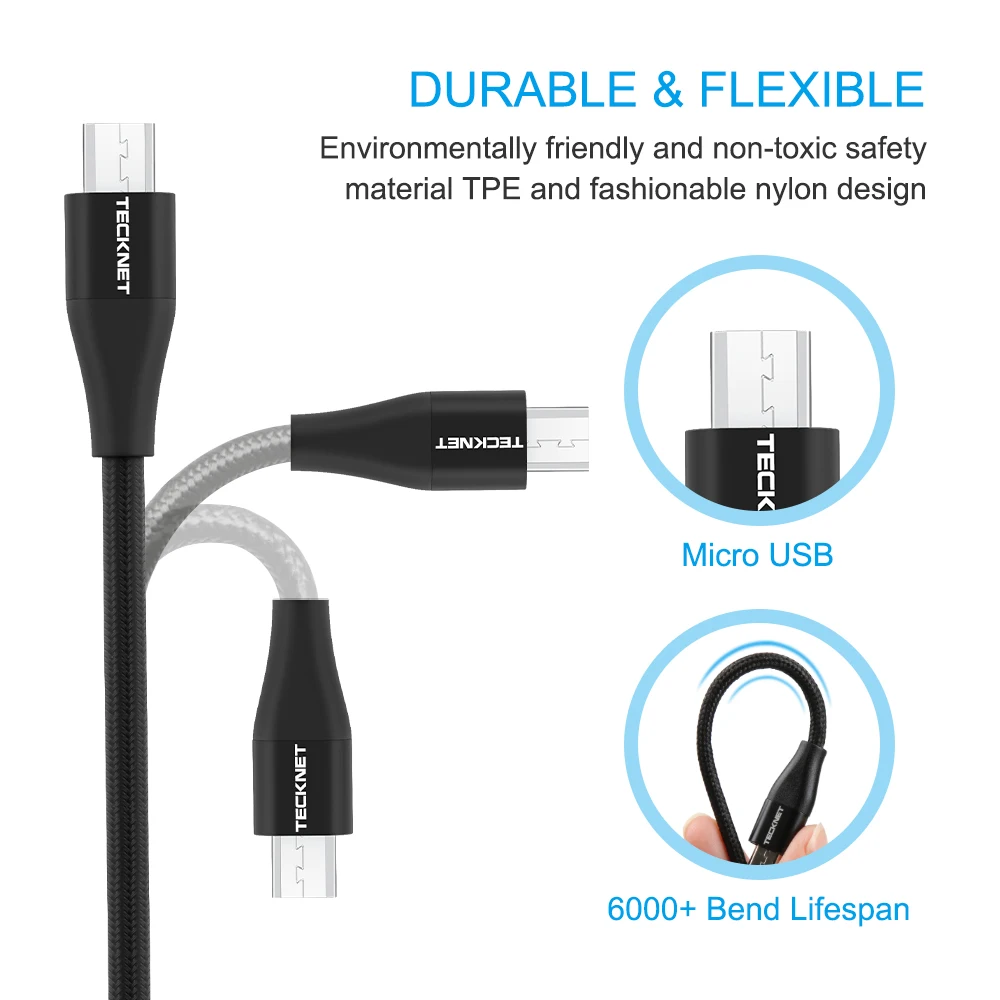 Кабель Micro USB TeckNet 2 4 А зарядный кабель для Samsung Huawei Xiaomi LG Andriod синхронизации данных