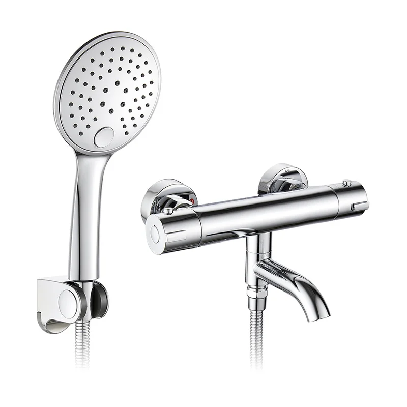 

HOTBEST Thermostatic Shower Faucet Round Wall Mounted Adjustable Bathroom Shower System Mixer Chrome Bathing Faucets Set