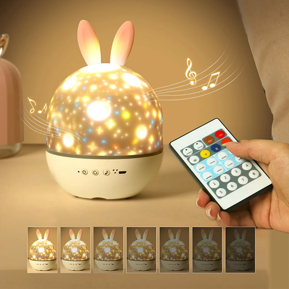 

Music Projector Night Light With Chargeable Rabbit Ear Rotate LED Lamp Colorful Flashing Star Kids Baby Gift