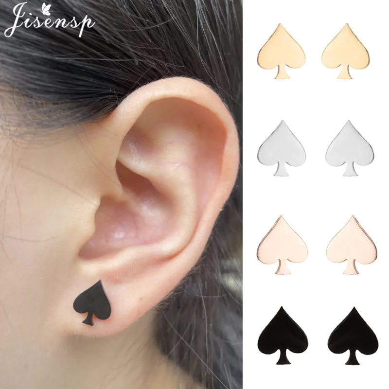 Rock Funny Poker Spade Heart Shaped Earrings for Women Men Personality Stainless Steel Jewelry Club Party Gifts kolczyki