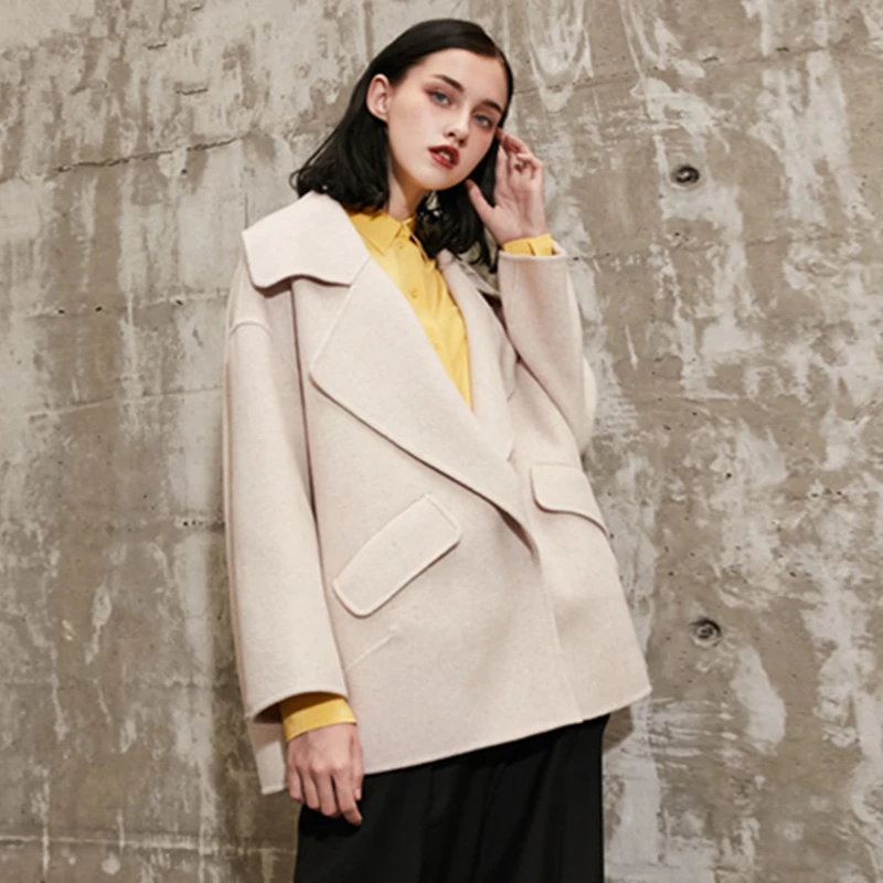 Winter Autumn Nwe High-quality Women Pockets Long sleeves Loose coat Single button Length V-Neck Wool Coat Female Overcoat C 511 | Женская