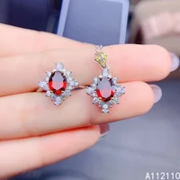 fine jewelry 925 pure silver inset with natural gem womens luxury trendy flower garnet pendant adjustable ring set support dete
