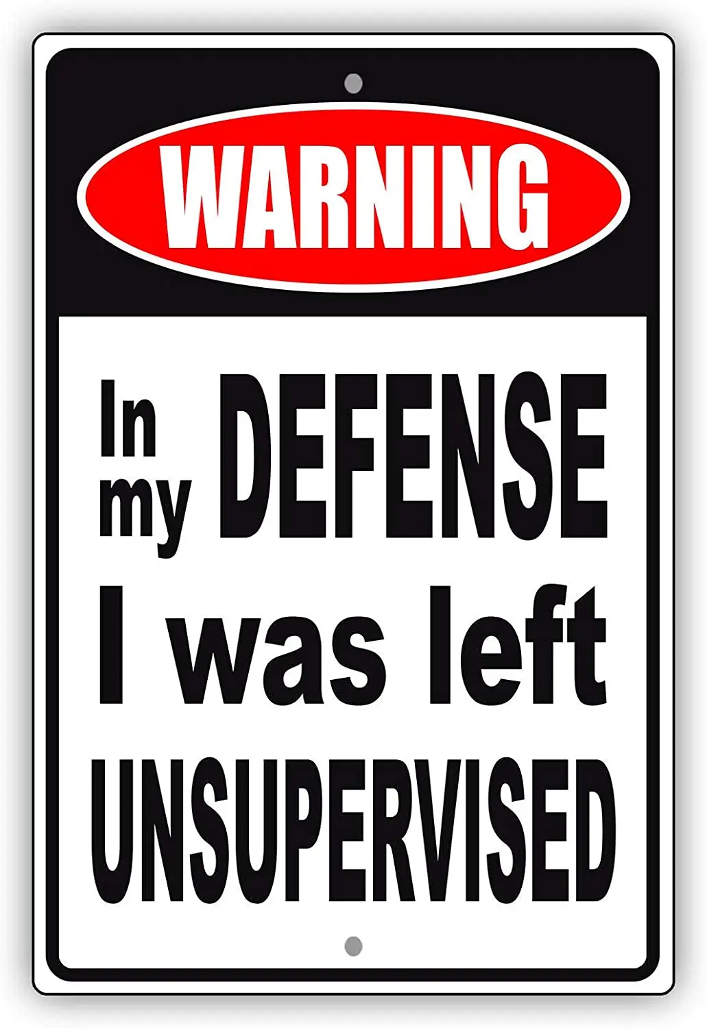 

Afterprints Warning in My Defense I was Left Unsupervised Unique Novelty Alert Warning Notice Aluminum Metal Sign 12"x8"