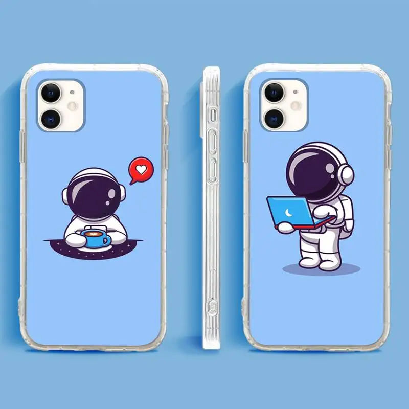

Cartoon line space astronaut Phone Case For iphone 12 11 xsmax xr 8 7 6 pro 5s plus mini se soft Transparent Cover Fundas Coque