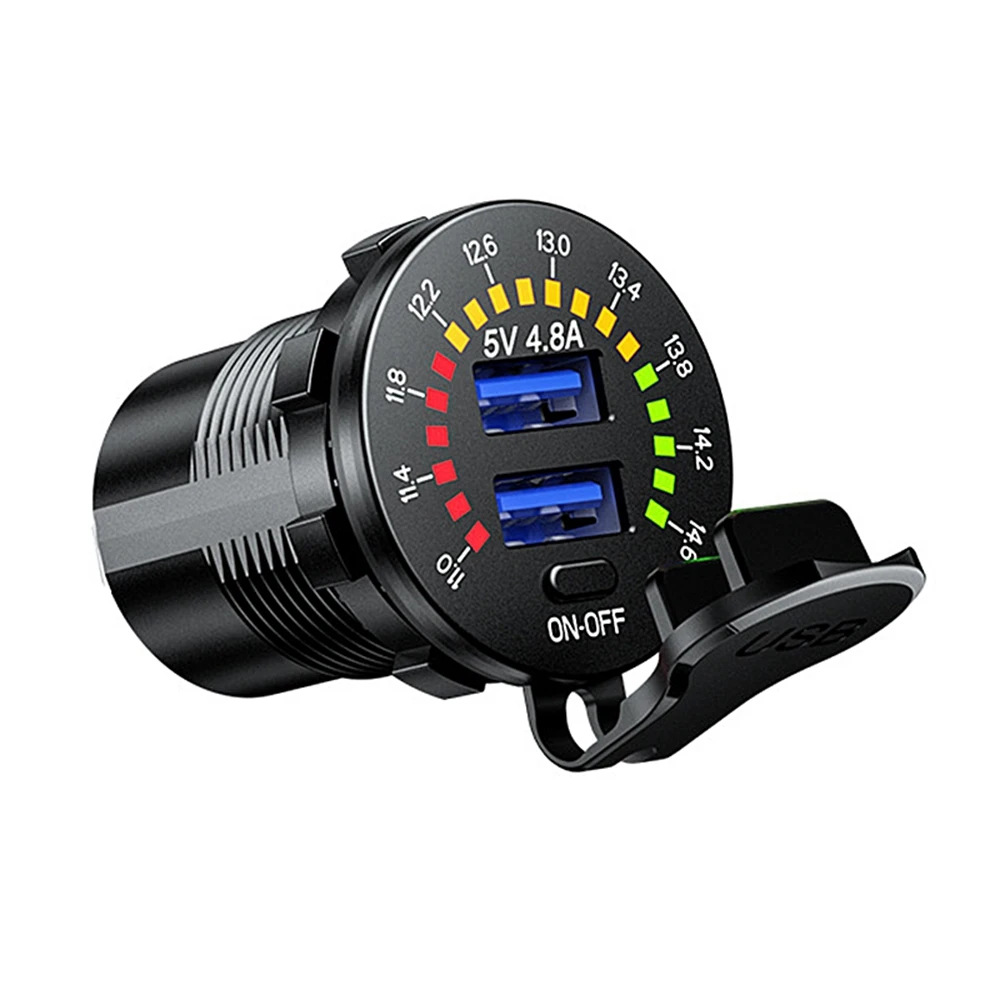 

1PC Dual USB Car Fast Charger 12V 24V 4.8A Socket Power Outlet LED Voltmeter Waterproof color screen display