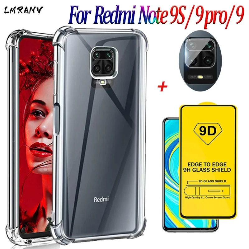 

Phone Case Redmi Note 9 PRO Case Safety Screen Protector Glass Red mi Note 9 9 S Shockproof Silicone Back Cover For Xiaomi Redmi Note9 9S 9PRO Max Cases
