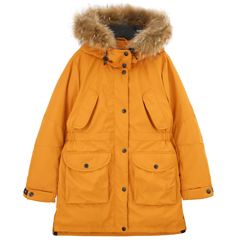 Куртка на утином пуху женская зимняя толстая пуховая куртка с большим капюшоном