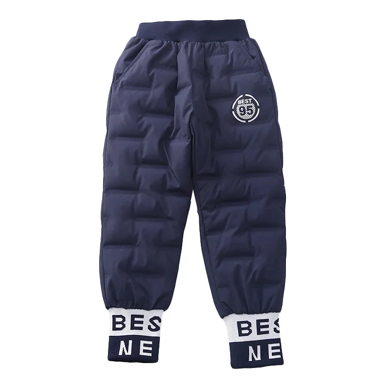 

New 2020 Boys Girls Winter Down-Cotton Pants Children's Fashion Letter Rib Ankle-Tied Thicken Warm Trousers With Stylish Print