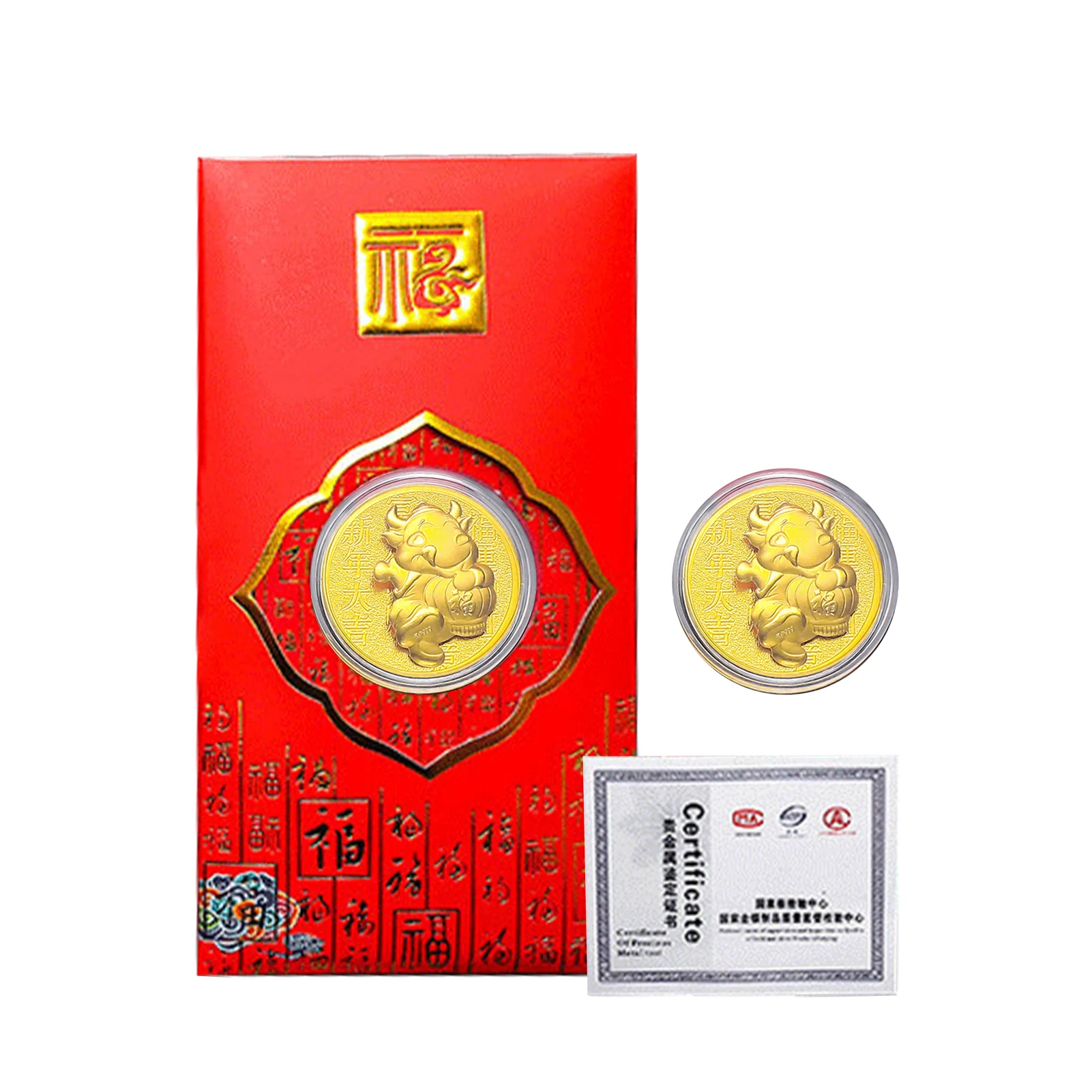 

Year Of The Ox Alloy Coin Chinese Zodiac Souvenir Set New Year Lucky Seal Red Packet Coin Gift DH