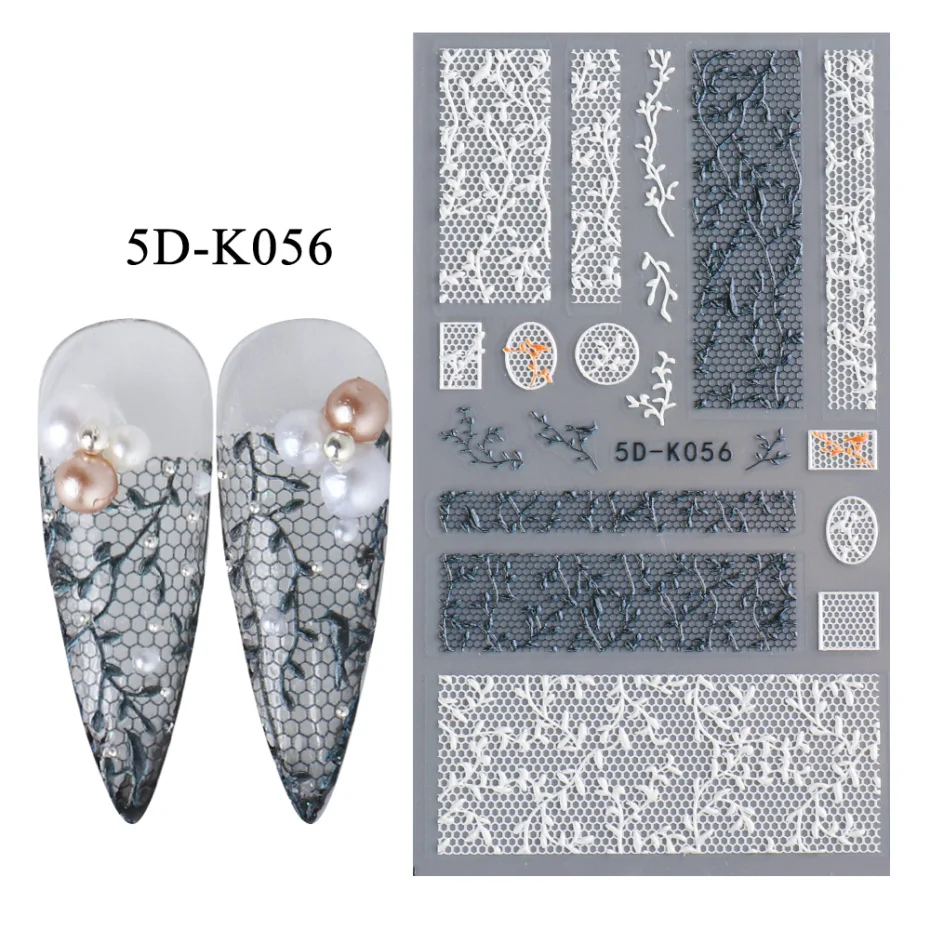 

1PCS 5D Nail Stickers Flowers Lace Gel Decals Acrylic Engraved Sliders Embossed Foils Manicure Nail Art Decorations LA5D-K-2