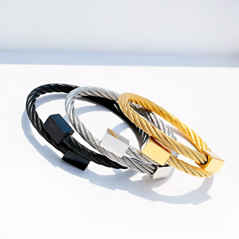 

Vintage Simple Stainless Steel Hemp Rope Buckle Open Bracelets&Bangles Men Women Designer Pulseira Bileklik Fashion Jewelry Gift