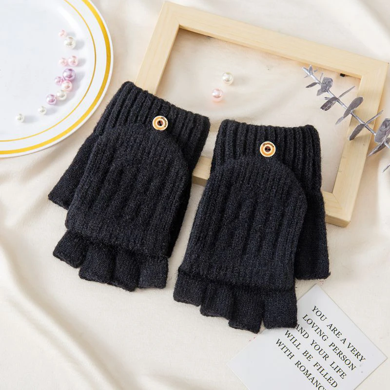 1 pair Fingerless Flip Gloves Winter Warm Flexible for Men Women Unisex Exposed Finger Mittens Glove | Аксессуары для одежды