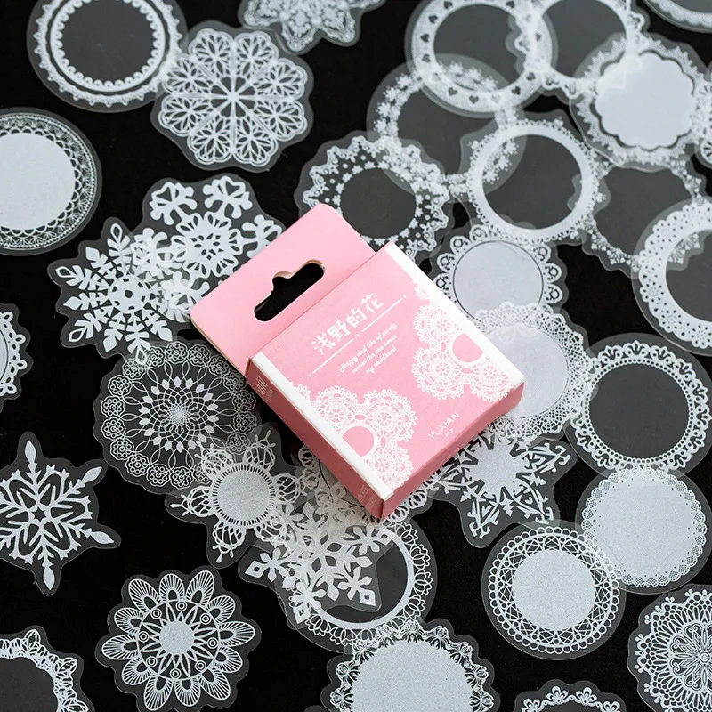 

50 pcs/pack White lace transparent Cute Boxed Kawaii Decoration Stickers Planner Scrapbooking Stationery Japanese Diary Stickers