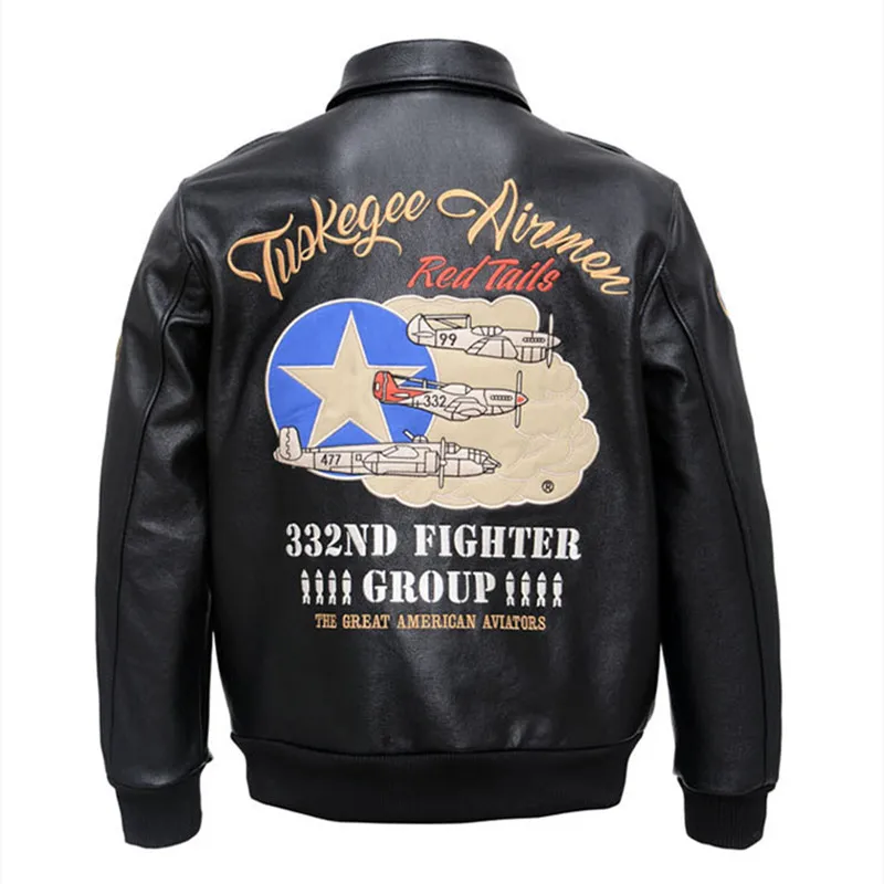 

Men's Genuine Leather Jacket Cowhide Air Force Bomber Jackets Vintage Embroidery Badges Pilot Leather Jacket for Male