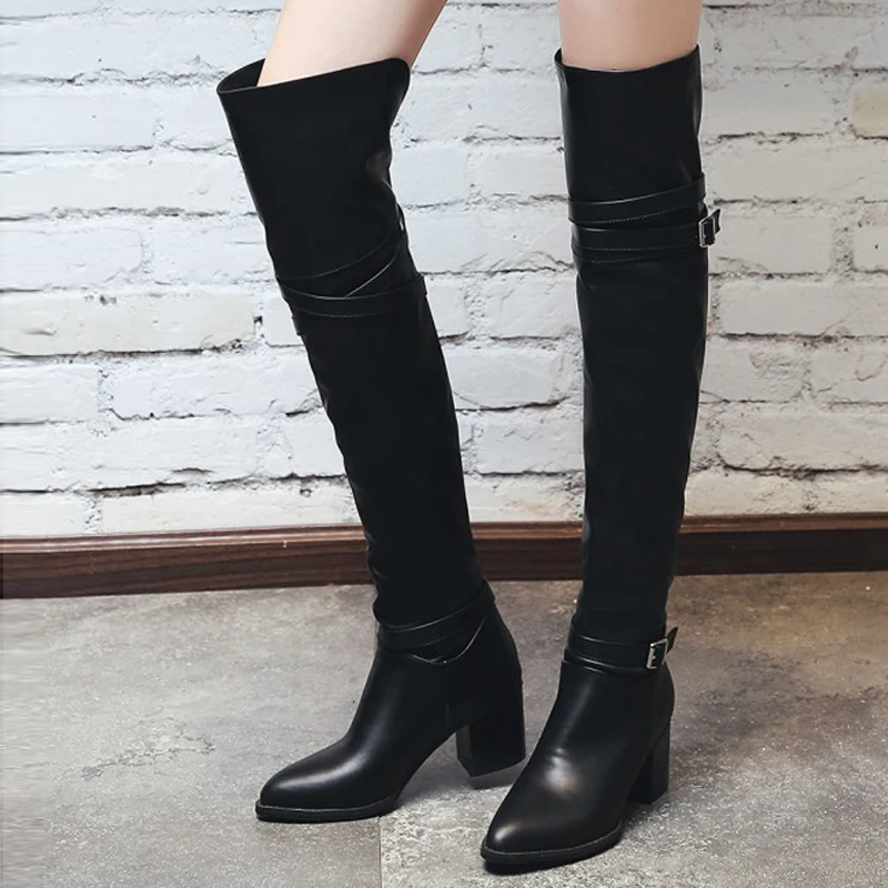 Женская обувь осень-зима черный белый цвет женские сапоги до бедра Высокие из PU
