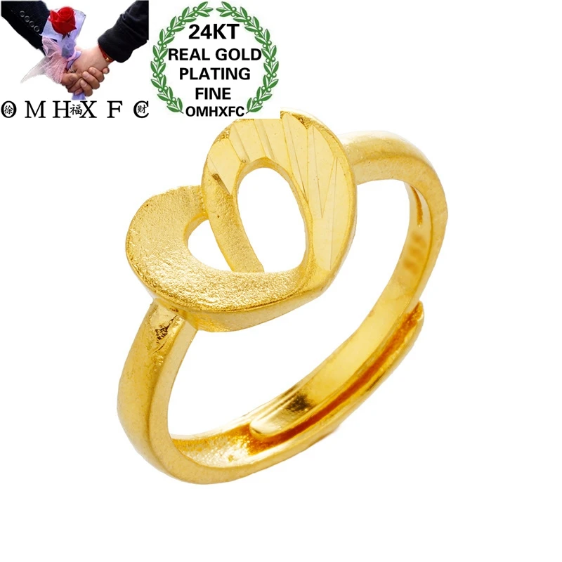 

OMHXFC Jewelry Wholesale RI221 European Fashion Hot Fine Woman Girl Party Birthday Wedding Gift Heart 24KT Gold Resizable Ring