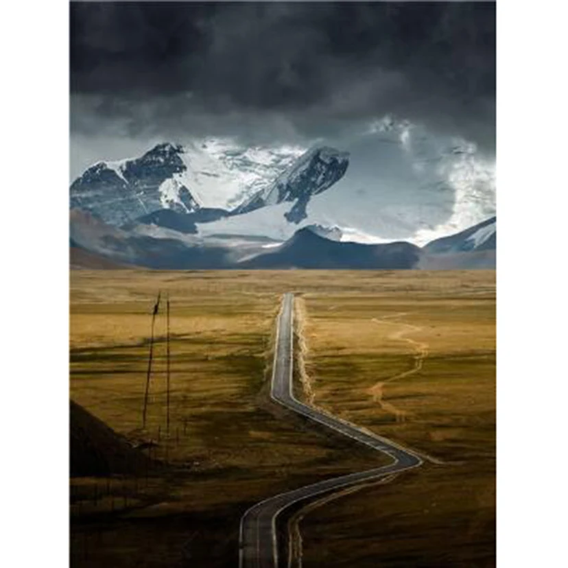 

5D DIY Diamond Painting Square/Round Diamond Landscape Painting Snow Mountain Grassland Highway Beautiful Scenery Picture TX841