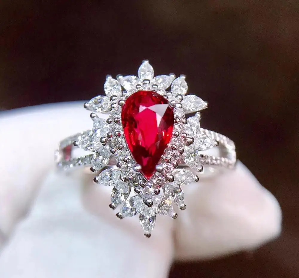 Fine Jewelry GRS cert Pure 18 K Gold Natural Red Ruby 1.0ct Diamond Wedding Engagement Female Rings for Women Ring | Украшения и