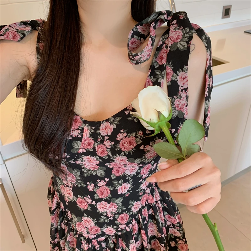 

2021 Summer Sexy Floral Strap Dress Women Kawaii Party Korean Backless Dress Female Casual Evening High Street Y2K Vintage Dress
