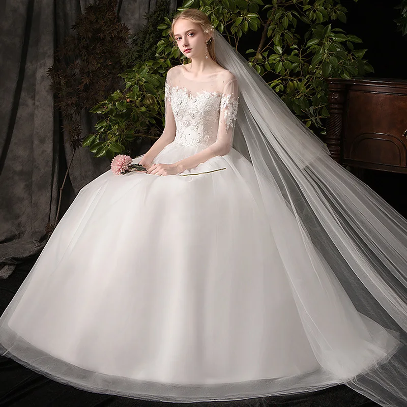 

luxury design fashion light wedding dress sexy one shoulder long sleeve Sen series simple super fairy dream main wedding dress