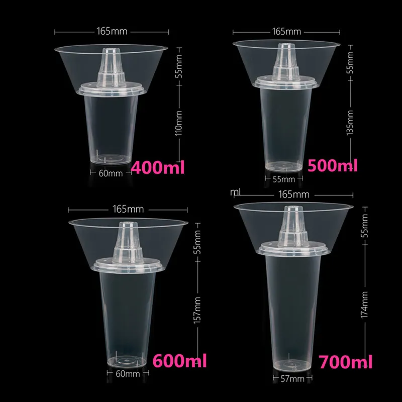 

50pcs PP plastic thick juice milk tea coffee cup favors 400ml 500ml 600ml 700ml large transparent drinking cup with snack plate
