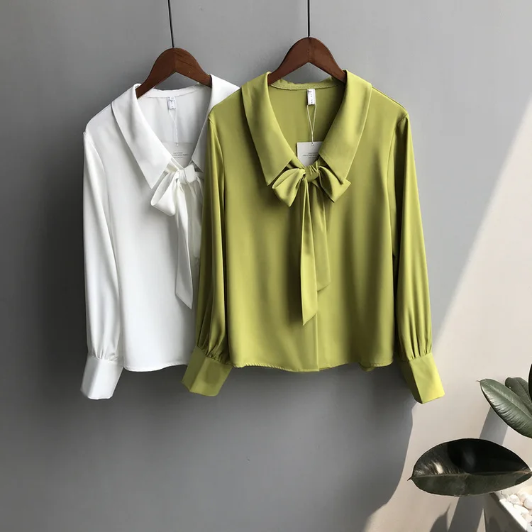 Новинка Осенняя рубашка в Корейском стиле с бантом женская шифоновая свободного