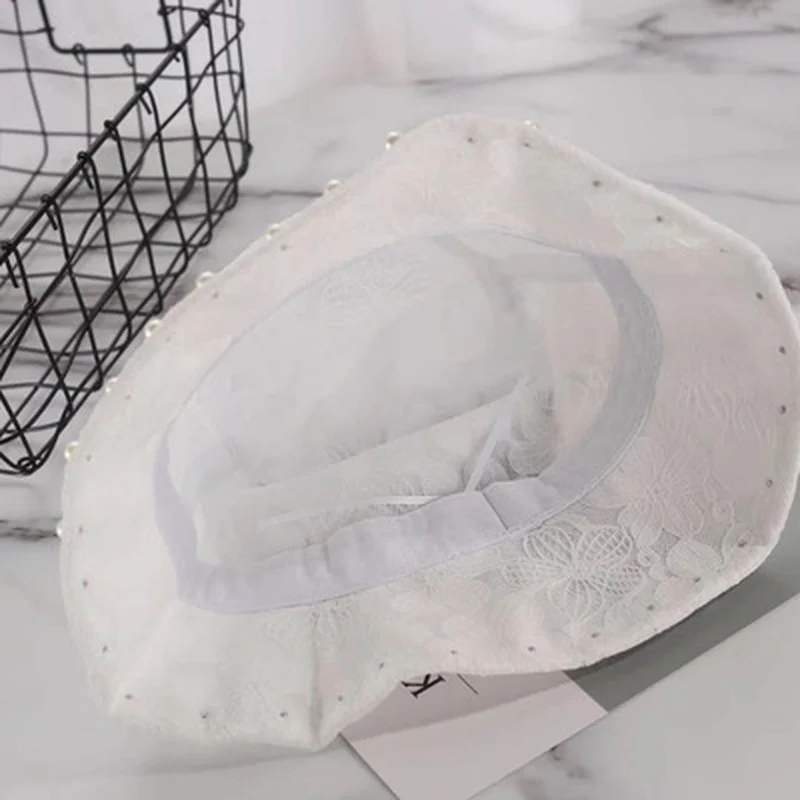 

summer hats flat top elegant fascinator spring white black bucket hats big brim sun protection pearl fishermen sun bucket hats