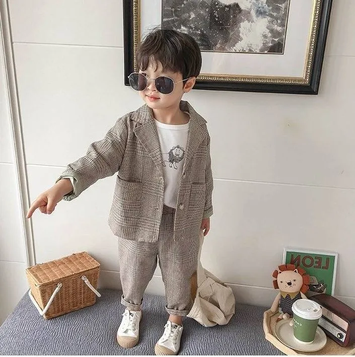 

2020 Spring Autumn Boys All-match British Style Handsome Fashion Two-piece Suit Set