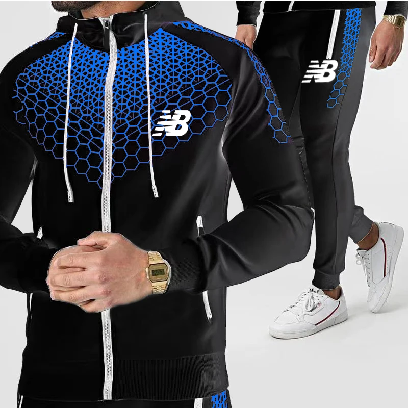 

2021 New Men Tracksuit 2 Piece Set Winter Zipper Hoodie+Pants Two Pieces Casual Tracksuit Male Sportswear Gyms Brand Clothing