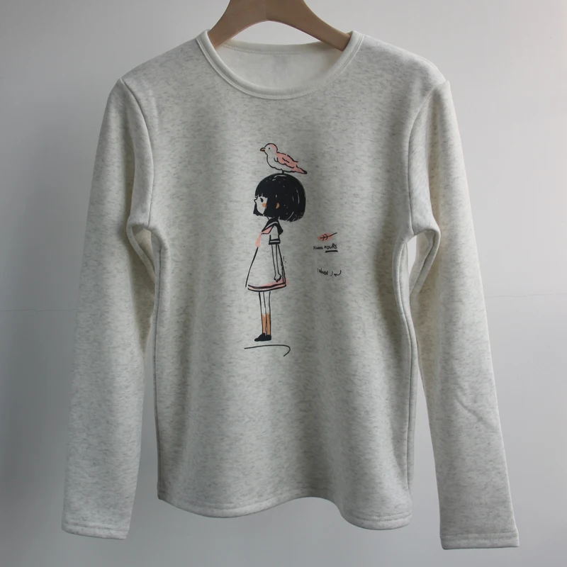 

Children's printed round neck long sleeve autumn and winter thickening Pullover girls' keep warm Crew neck long sleeve top