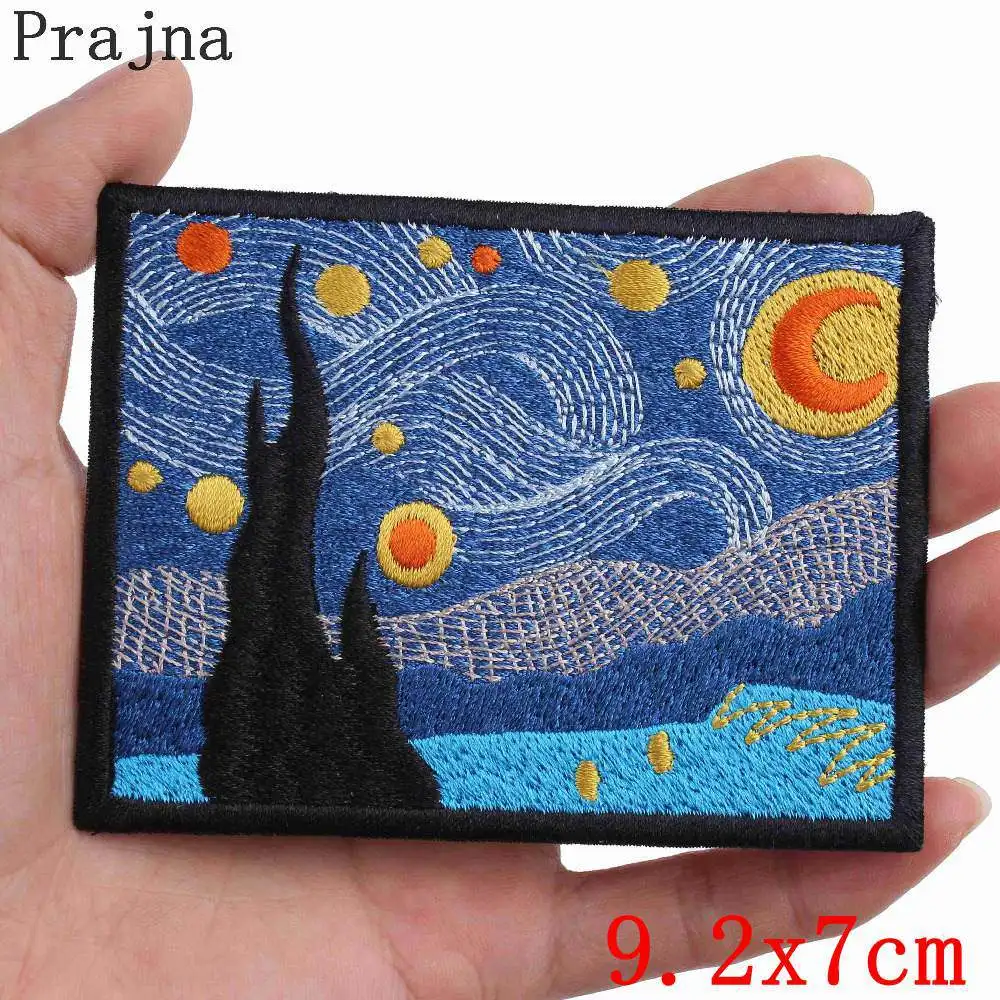 Prajna нашивка в виде хиппи kanagawa Wave Iron On Embroidered Patches для одежды нашивка в полоску Ван Гог странные вещи аппликация