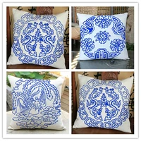 fashion pillow bed cover square cotton linen cushion case white car blue and pattern 18