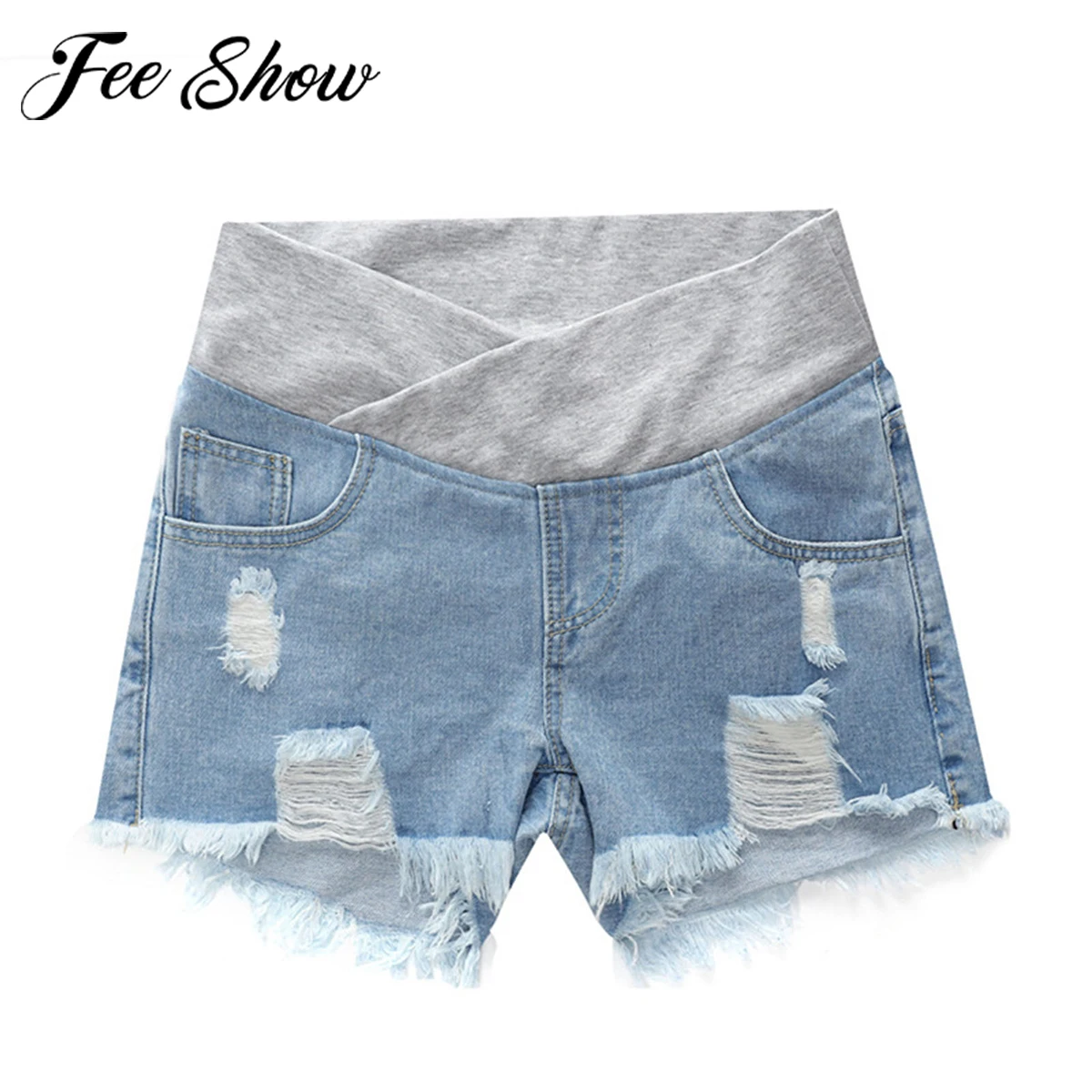 

Summer Denim Shorts For Pregnant Women Maternity High Waist Support Belt Jeans Shorts Pockets Pants For Pregnancy Clothing