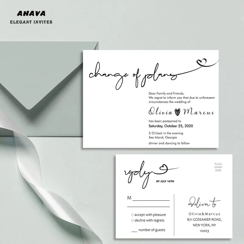 

Printed Postpone Wedding Card, Change of Date, Wedding Change Template, Postponed Wedding {Free Infinite Design Before Pay}