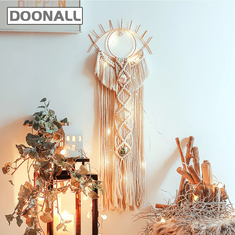 

Macrame Woven Wall Tapestry Hanging Eye Dream Catcher Boho Chic Bohemian Wall Art Decor for Home Dorm Patio
