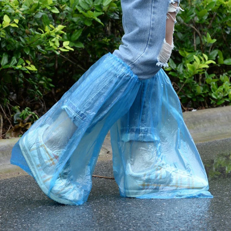 

10 Pairs Waterproof Thick Plastic Disposable Rain Shoe Covers High-Top Anti-Slip Blue