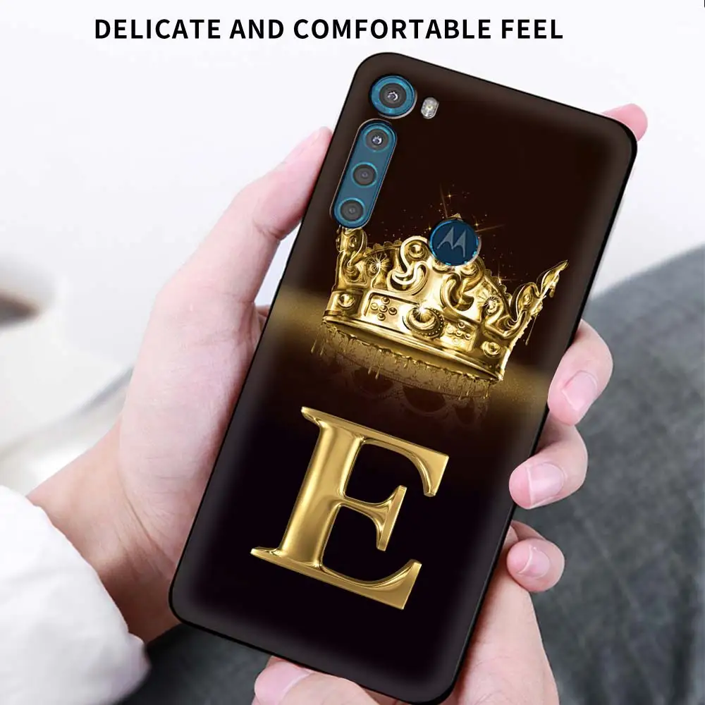 

Phone Case For Motorola One Fusion G9 Play G8 Power Edge Plus E6s G Stylus Black Soft Mobile Cover Fashion Crown Letter
