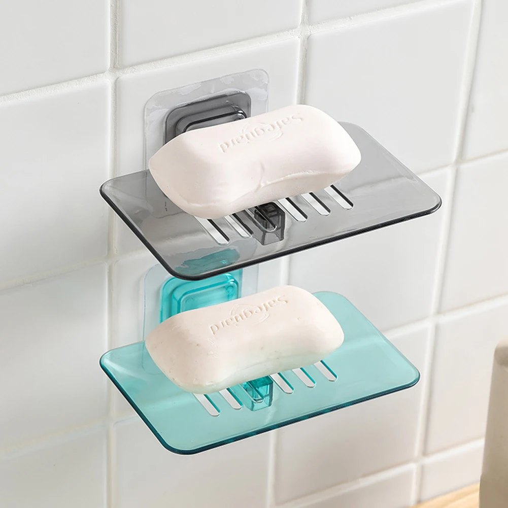 

Soap Rack No Drilling Wall Mounted Double Layer Soap Holder Soap Sponge Dish Bathroom Accessories Soap Dishes Self Adhesive