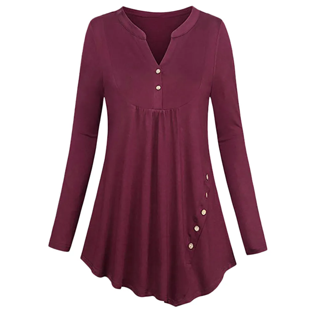 Повседневная Женская футболка с длинным рукавом и пуговицами сексуальная туника