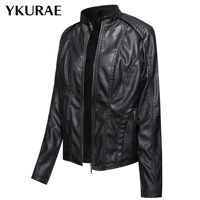 

Куртка женская из искусственной кожи, повседневная, осенняя, FL064